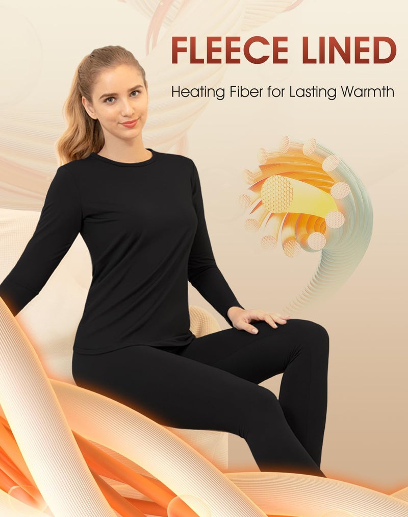 MANCYFIT مجموعة ملابس داخلية حرارية للنساء من مانسيفيت - بنطال طويل مبطن بالفليس فائق النعومة (أسود، كبير (الولايات المتحدة 12-14)) - Image 3